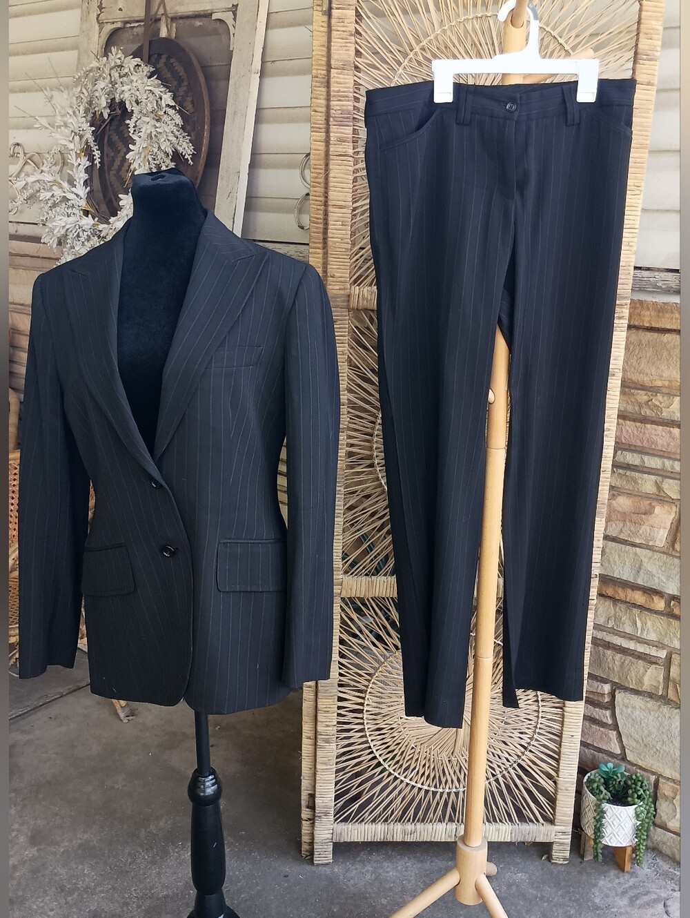 Dolce & Gabbana Black Pinstripe Women's Blazer & Trousers Set